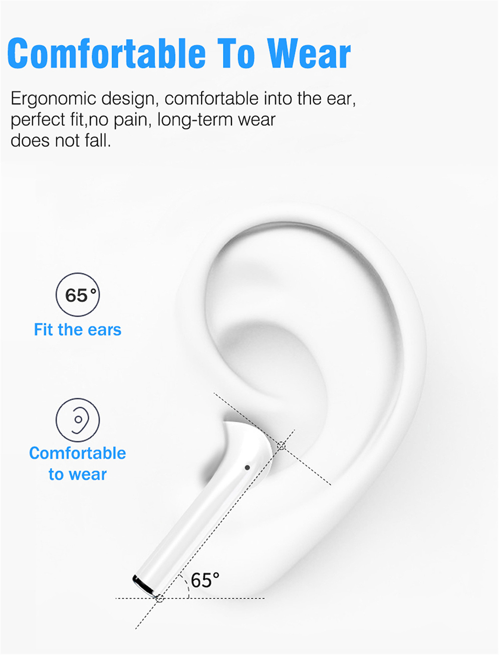 i13 TWS Bluetooth 5.0 / Noise Cancelling / Comfortable Wearing / Automatic Pairing Wireless Earphone - White