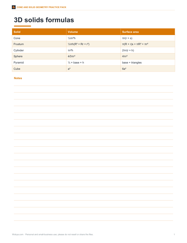 Preview of Printable Cone Volume Formula Card